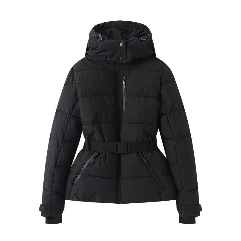 Hooded Ski Jacket with Belt for Women