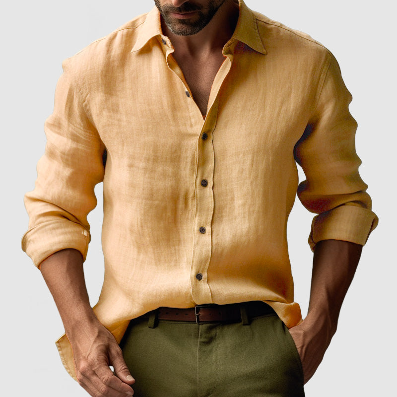 Linen Button-Down Long Sleeve Shirt for Men