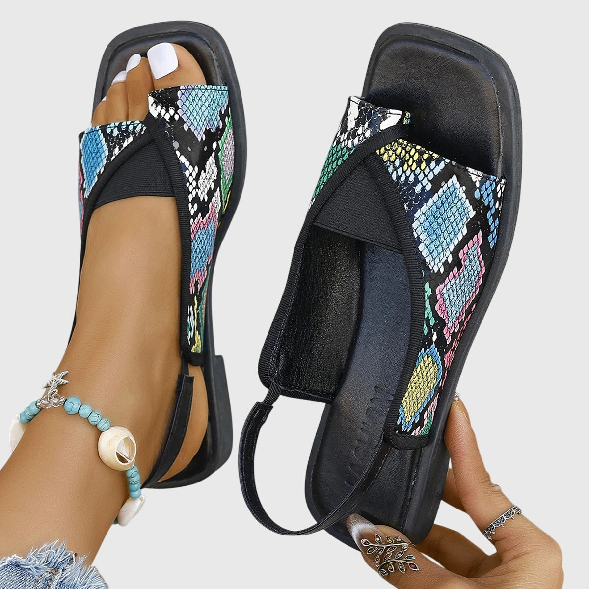 Slingback Flat Sandals with Contrast Trim for Women