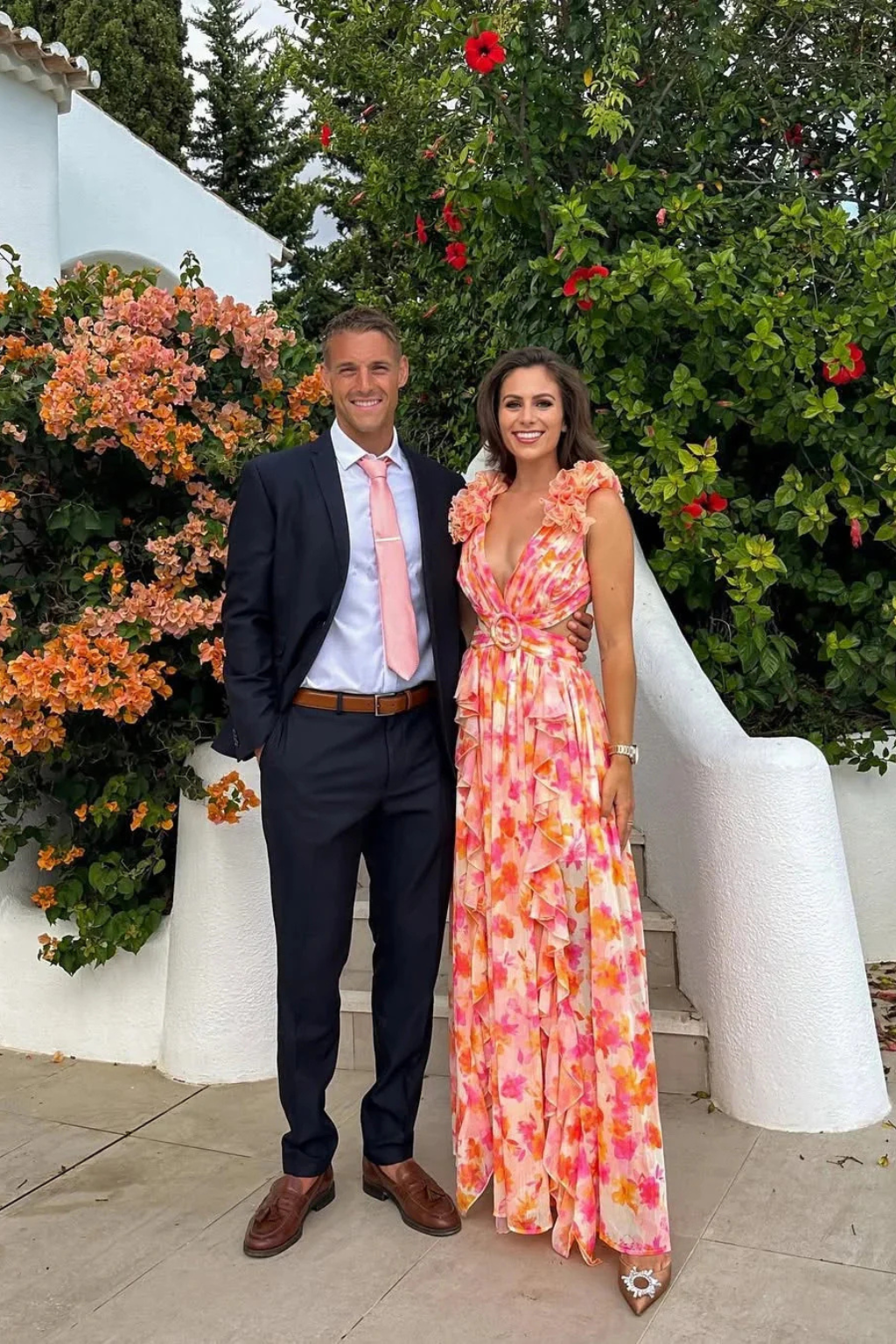 V-Neck Floral Ruffle Wedding Guest Maxi Dress for Women