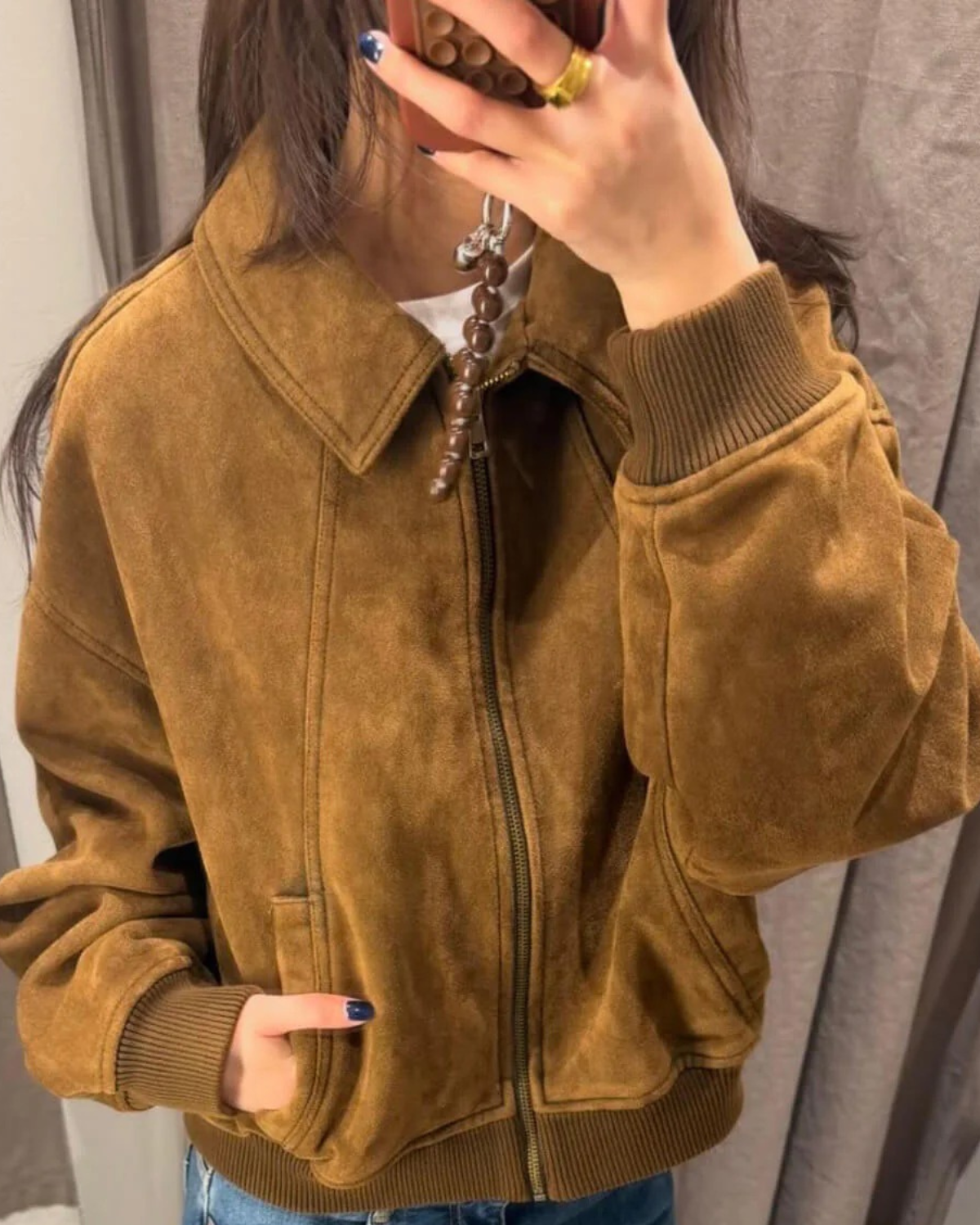 Suede Jacket with Dropped Shoulders for Women