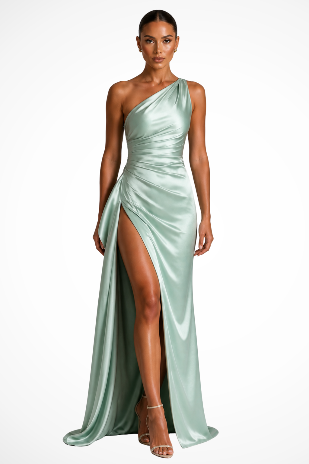 One Shoulder Side Slit Wedding Guest Maxi Dress for Women