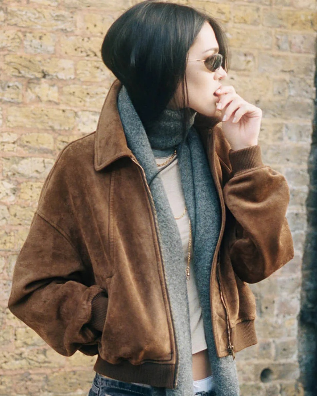 Suede Jacket with Dropped Shoulders for Women