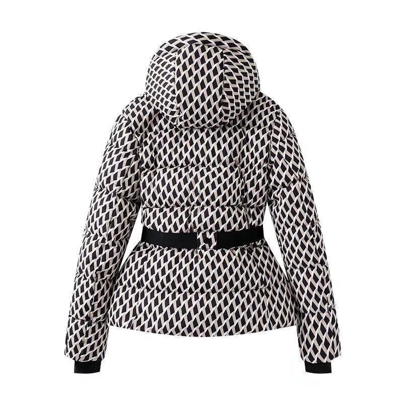 Hooded Ski Jacket with Belt for Women