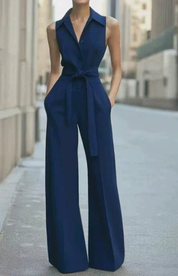 Wide Leg Sleeveless Jumpsuit for Women - Granatowy