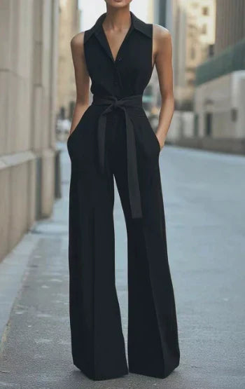 Wide Leg Sleeveless Jumpsuit for Women - Czarny