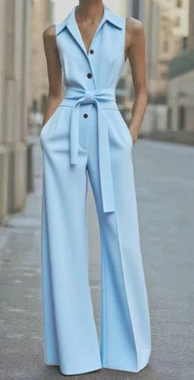 Wide Leg Sleeveless Jumpsuit for Women - Jasnoniebieski