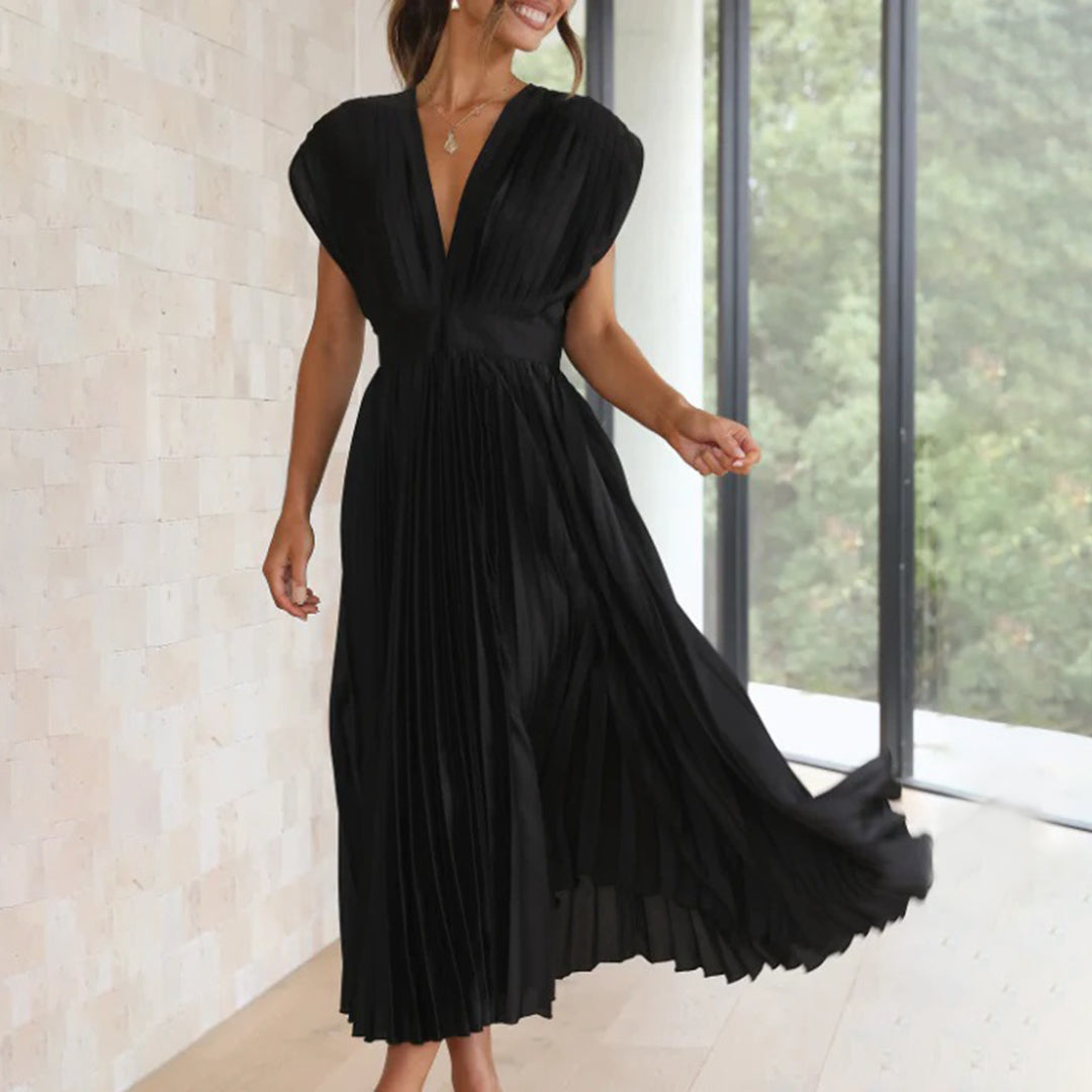 Pleated V-Neck Maxi Dress Wedding Guest for Women