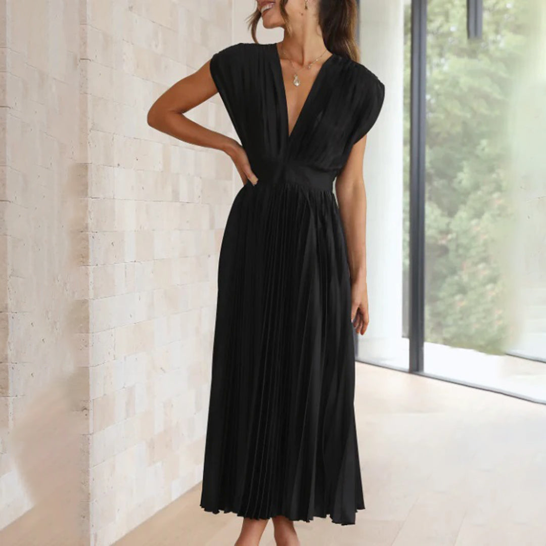 Pleated V-Neck Maxi Dress Wedding Guest for Women
