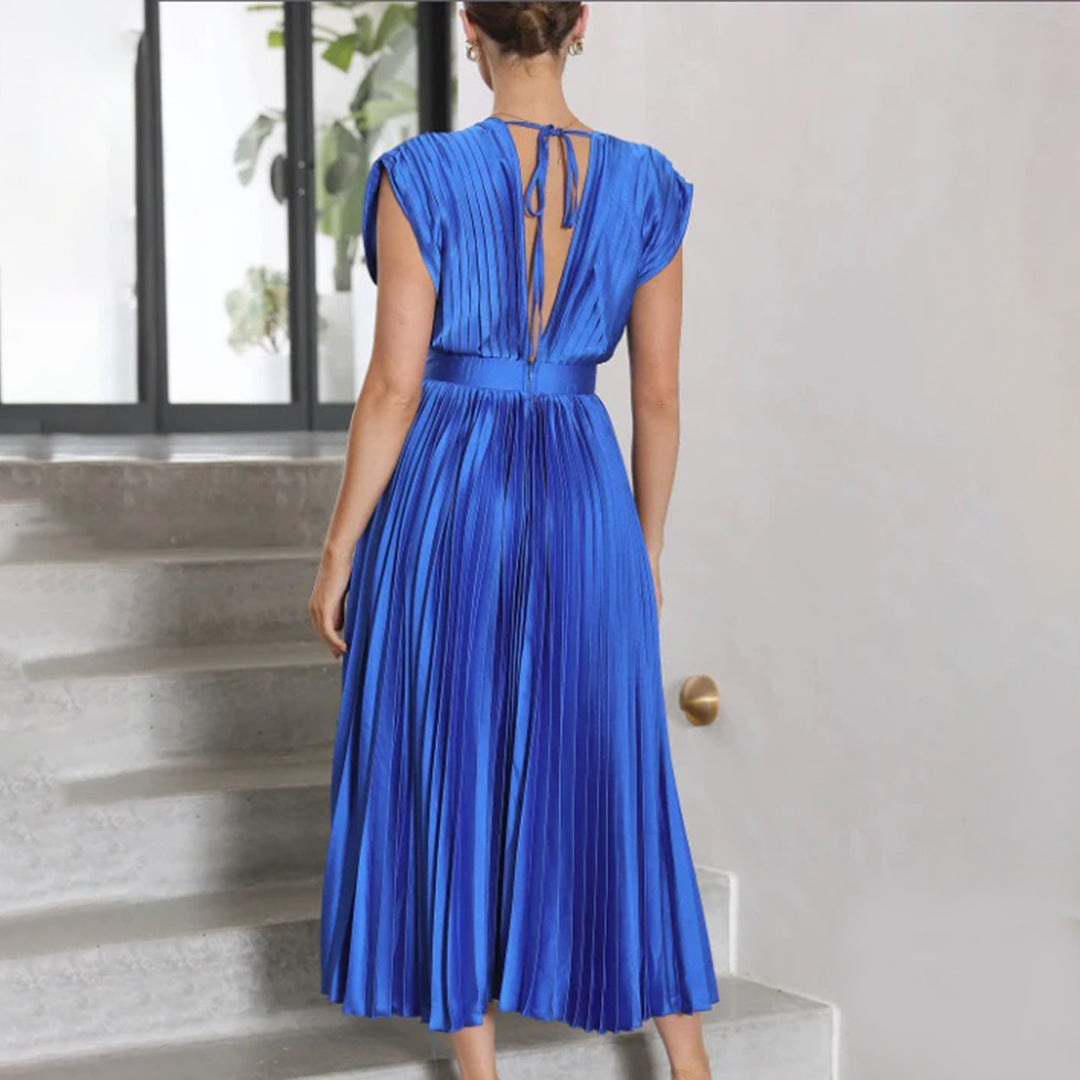 Pleated V-Neck Maxi Dress Wedding Guest for Women