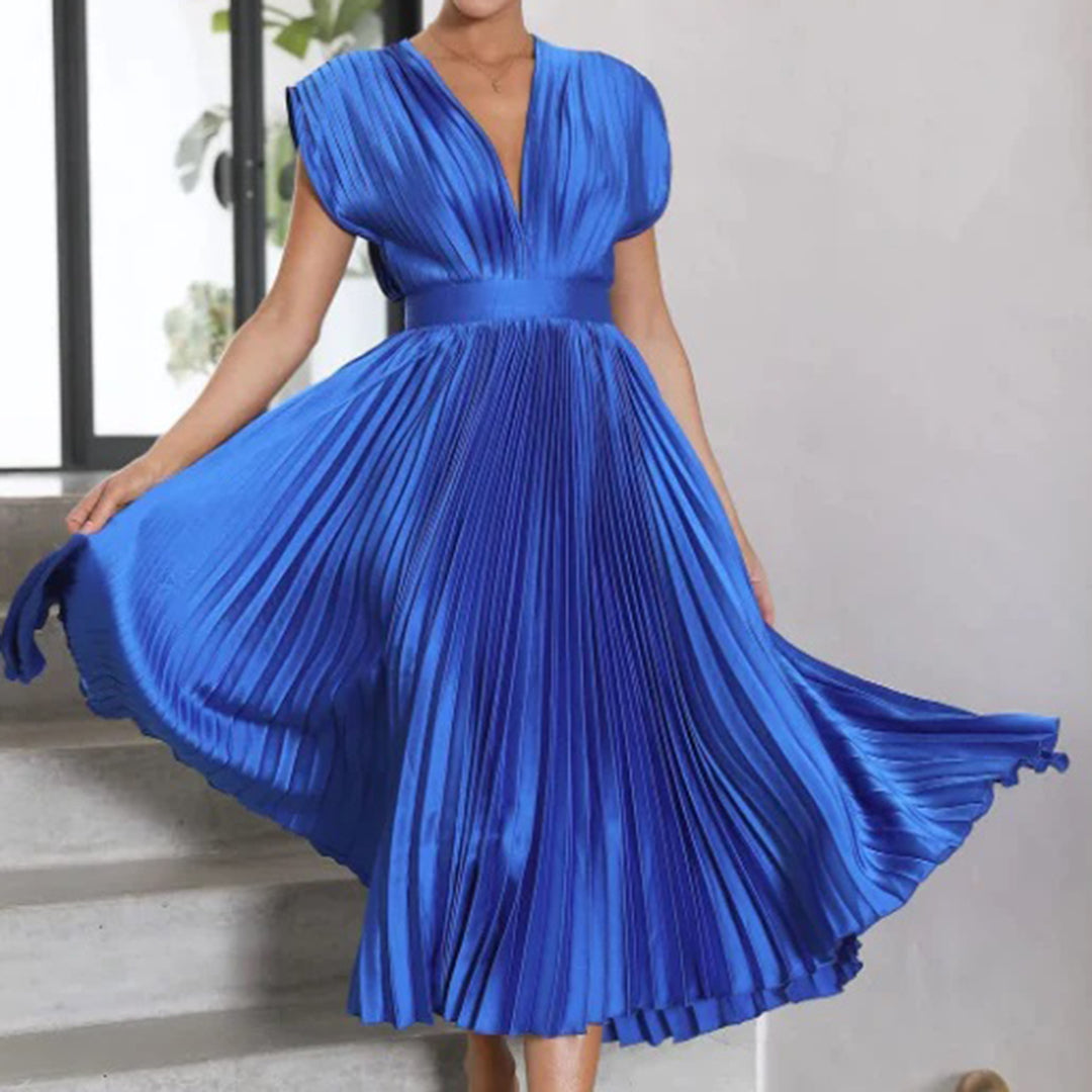 Pleated V-Neck Maxi Dress Wedding Guest for Women