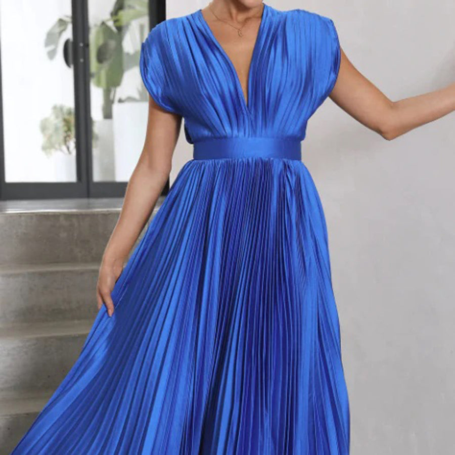 Pleated V-Neck Maxi Dress Wedding Guest for Women