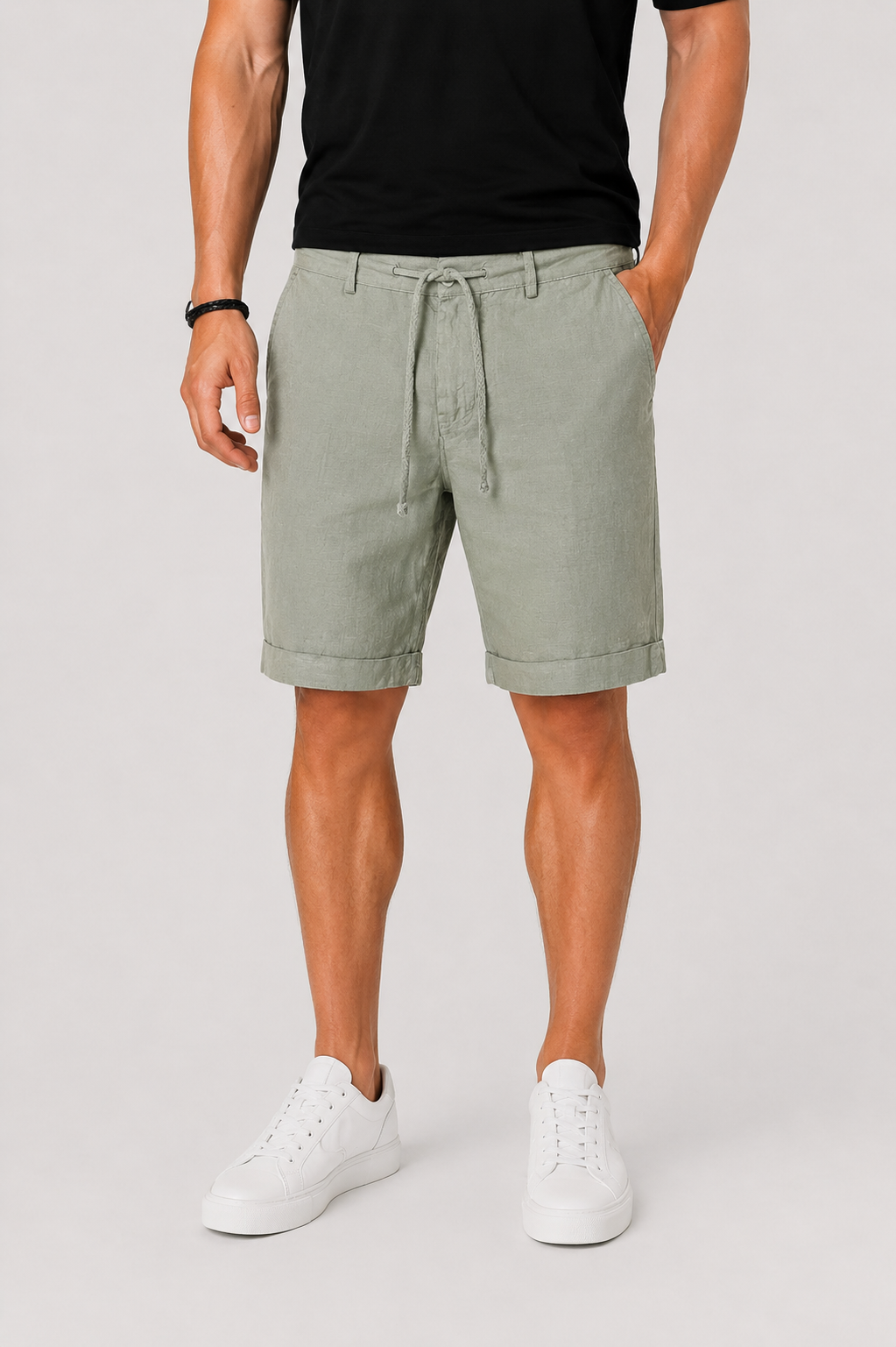 Linen Rolled Cuff Chino Shorts for Men