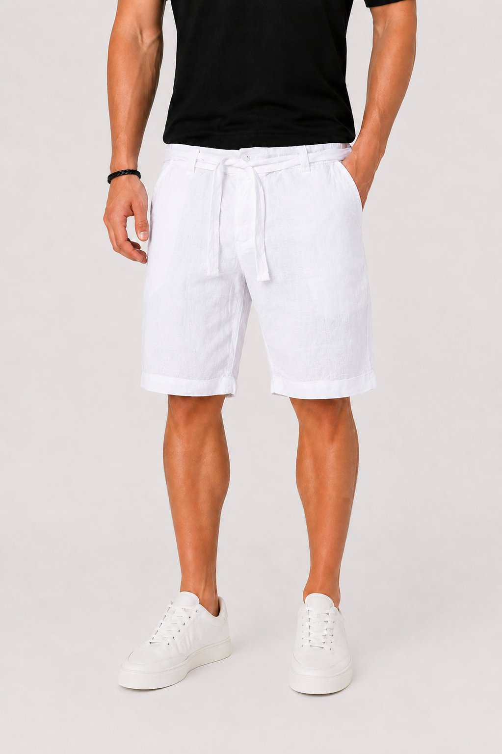 Linen Rolled Cuff Chino Shorts for Men