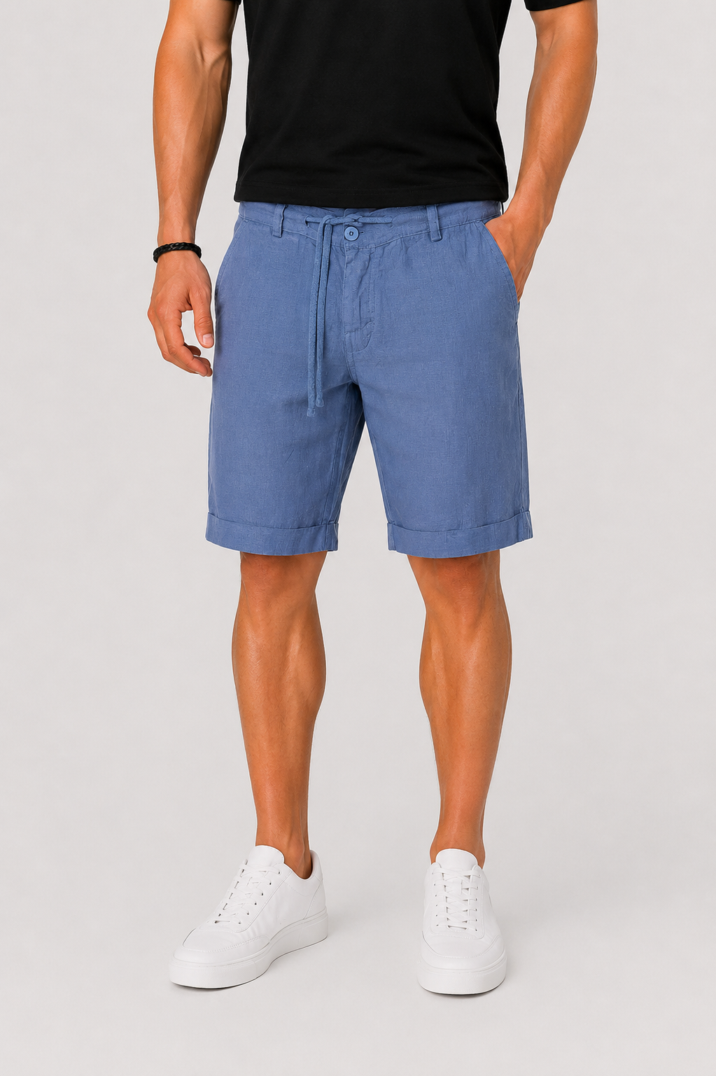 Linen Rolled Cuff Chino Shorts for Men
