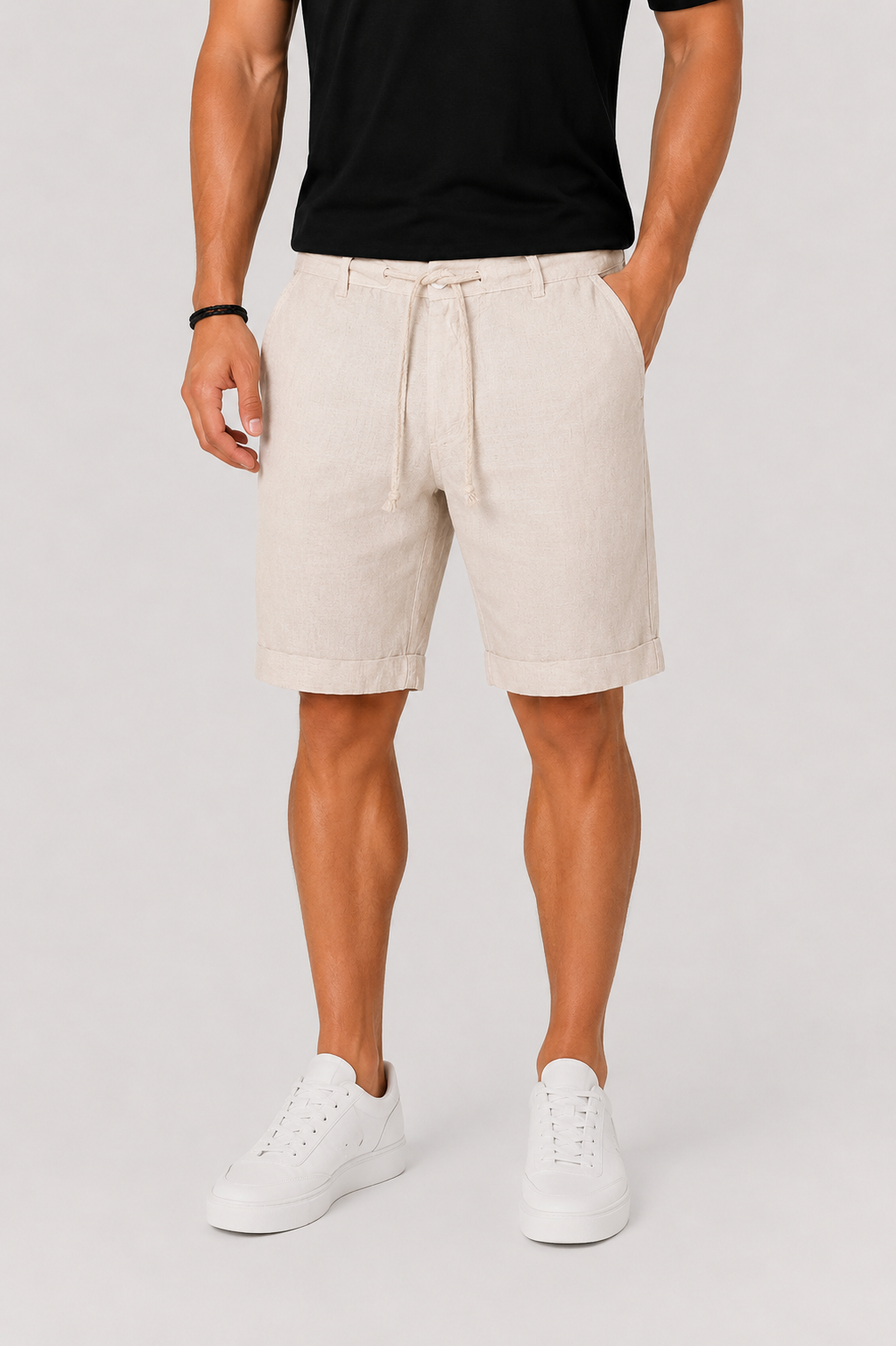 Linen Rolled Cuff Chino Shorts for Men