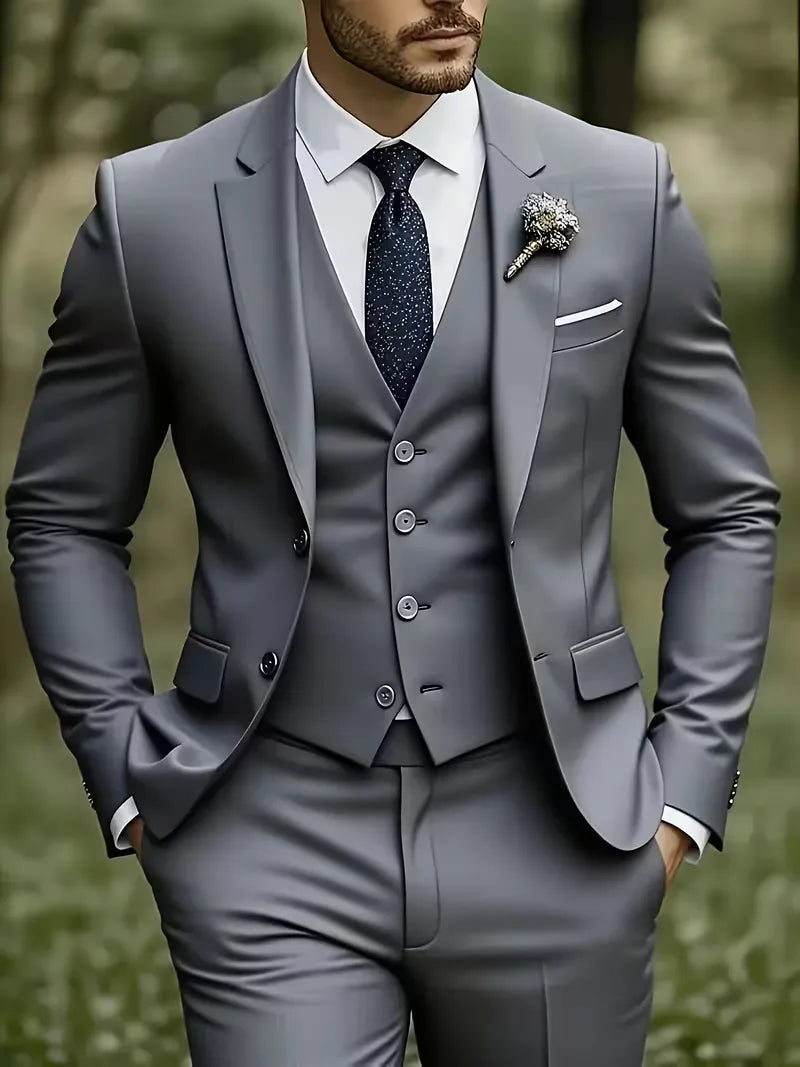 Slim Fit Three-Piece Suit Set for Men