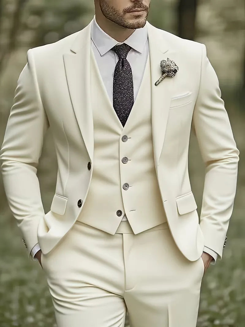 Slim Fit Three-Piece Suit Set for Men