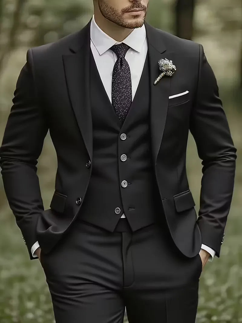 Slim Fit Three-Piece Suit Set for Men