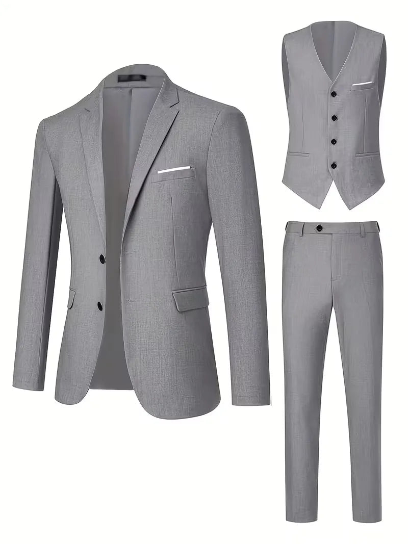 Slim Fit Three-Piece Suit Set for Men