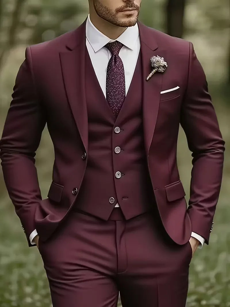 Slim Fit Three-Piece Suit Set for Men