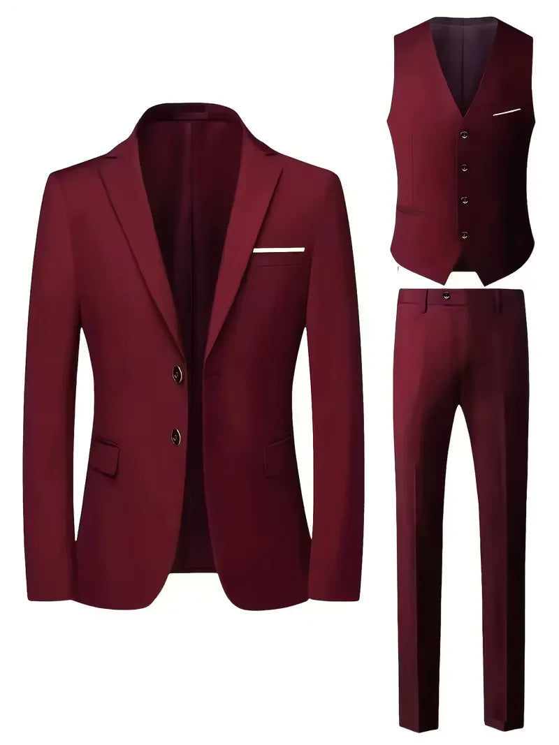 Slim Fit Three-Piece Suit Set for Men