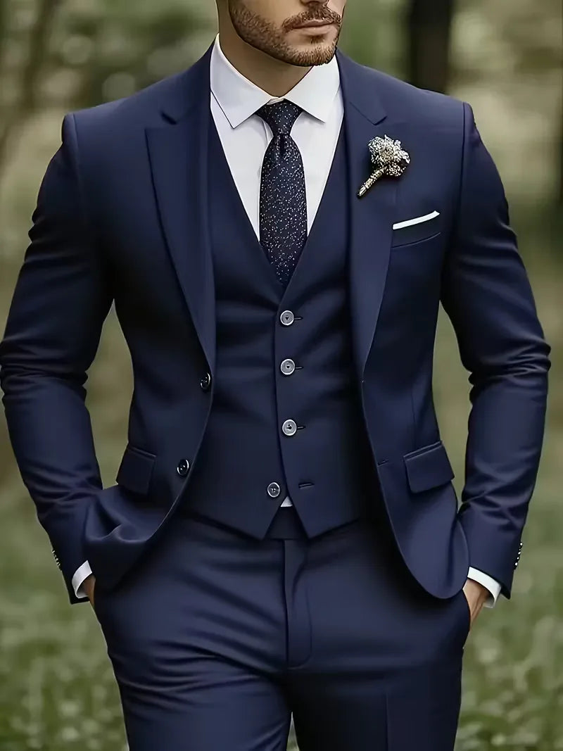 Slim Fit Three-Piece Suit Set for Men