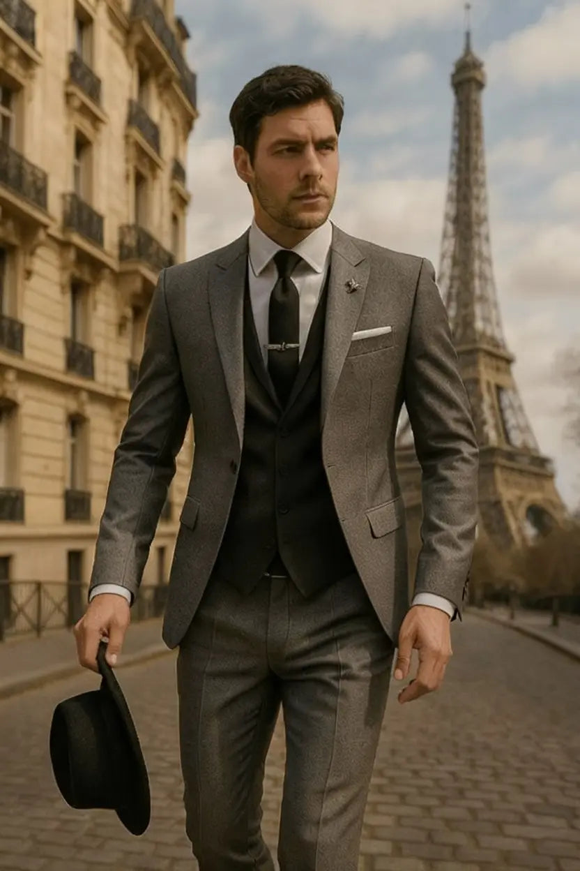 Slim Fit Three-Piece Suit with Waistcoat for Men