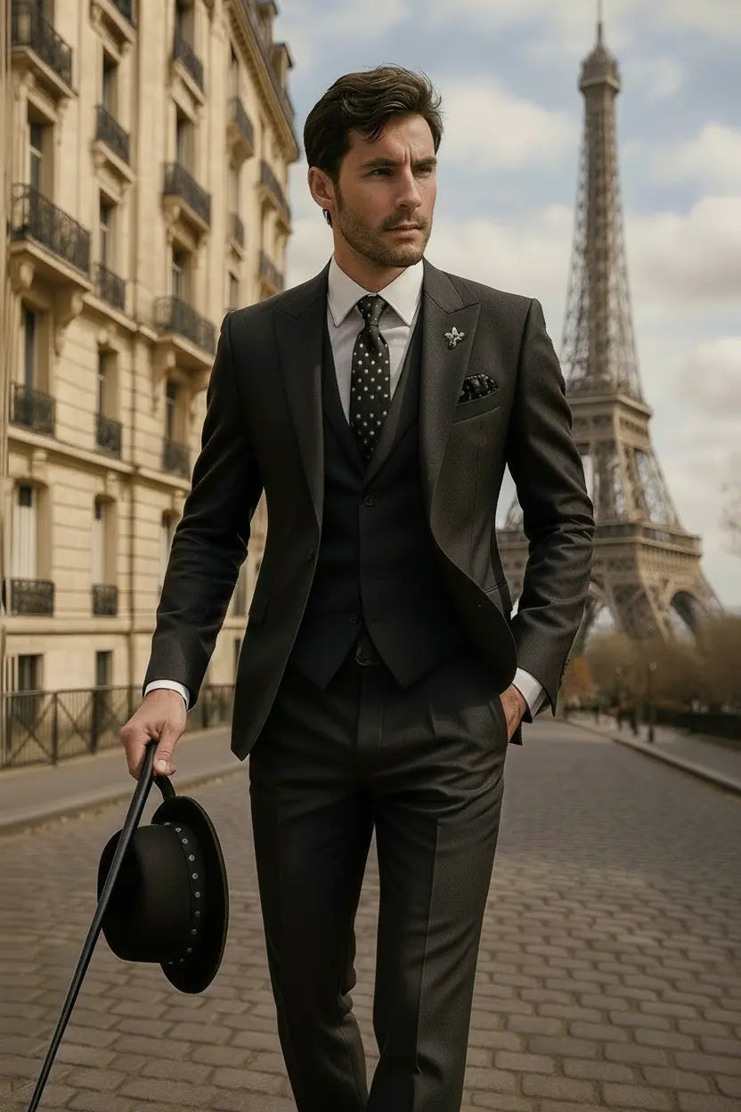 Slim Fit Three-Piece Suit with Waistcoat for Men