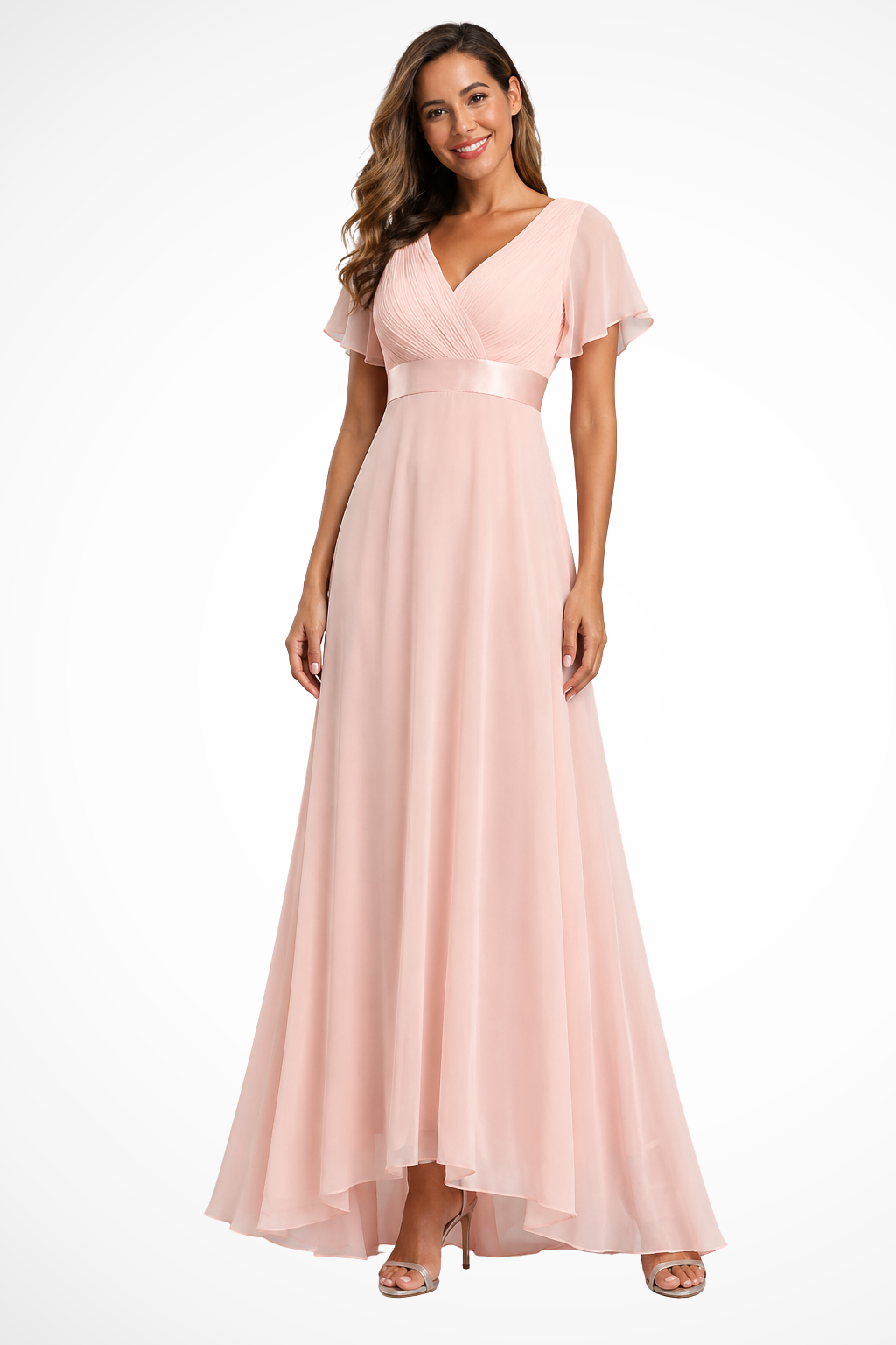 V-Neck Flutter Sleeve Wedding Guest Maxi Dress for Women