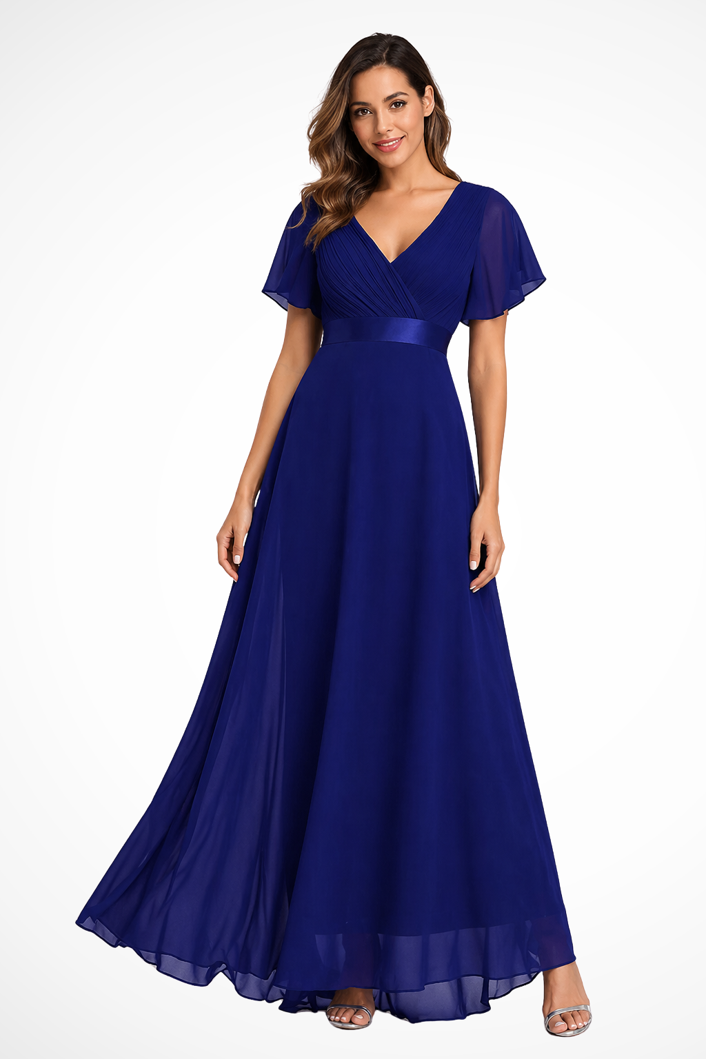 V-Neck Flutter Sleeve Wedding Guest Maxi Dress for Women