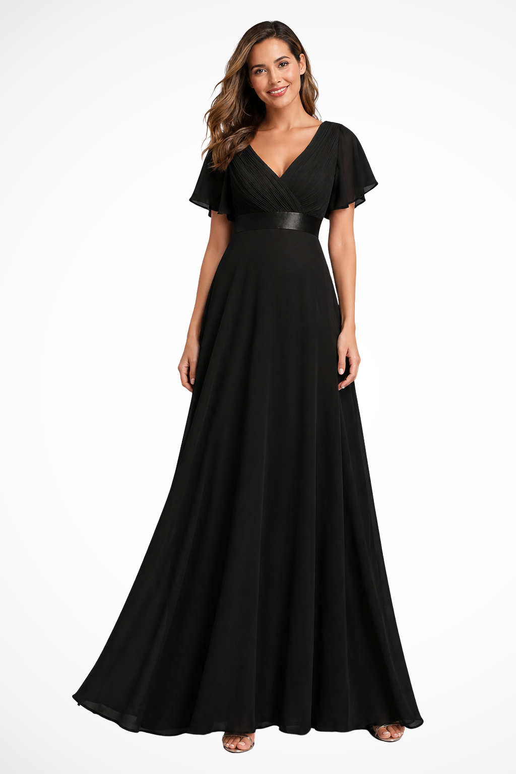 V-Neck Flutter Sleeve Wedding Guest Maxi Dress for Women