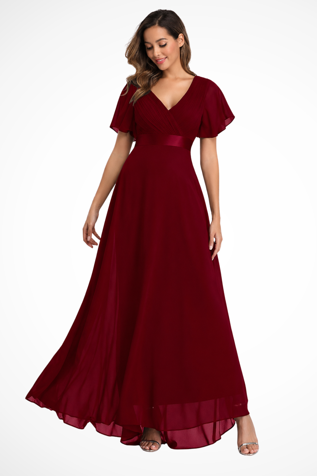 V-Neck Flutter Sleeve Wedding Guest Maxi Dress for Women