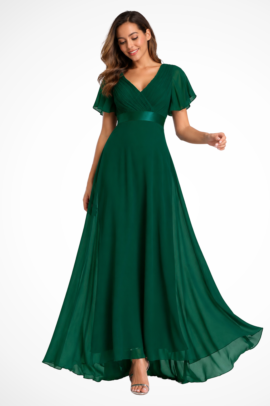 V-Neck Flutter Sleeve Wedding Guest Maxi Dress for Women