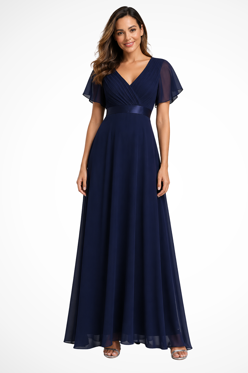 V-Neck Flutter Sleeve Wedding Guest Maxi Dress for Women