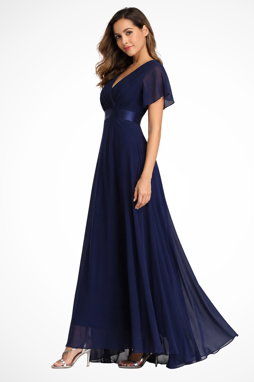 V-Neck Flutter Sleeve Wedding Guest Maxi Dress for Women
