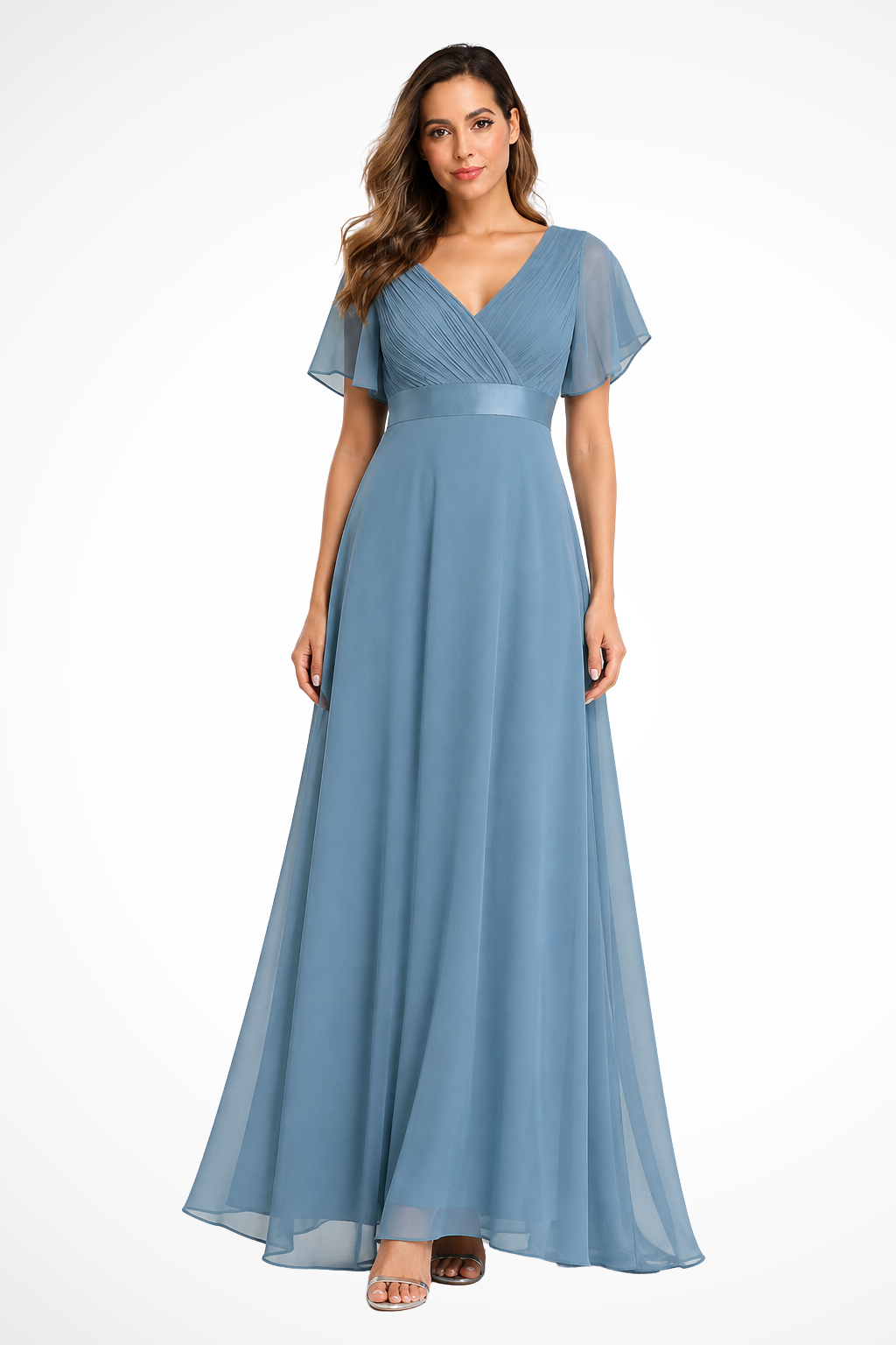 V-Neck Flutter Sleeve Wedding Guest Maxi Dress for Women