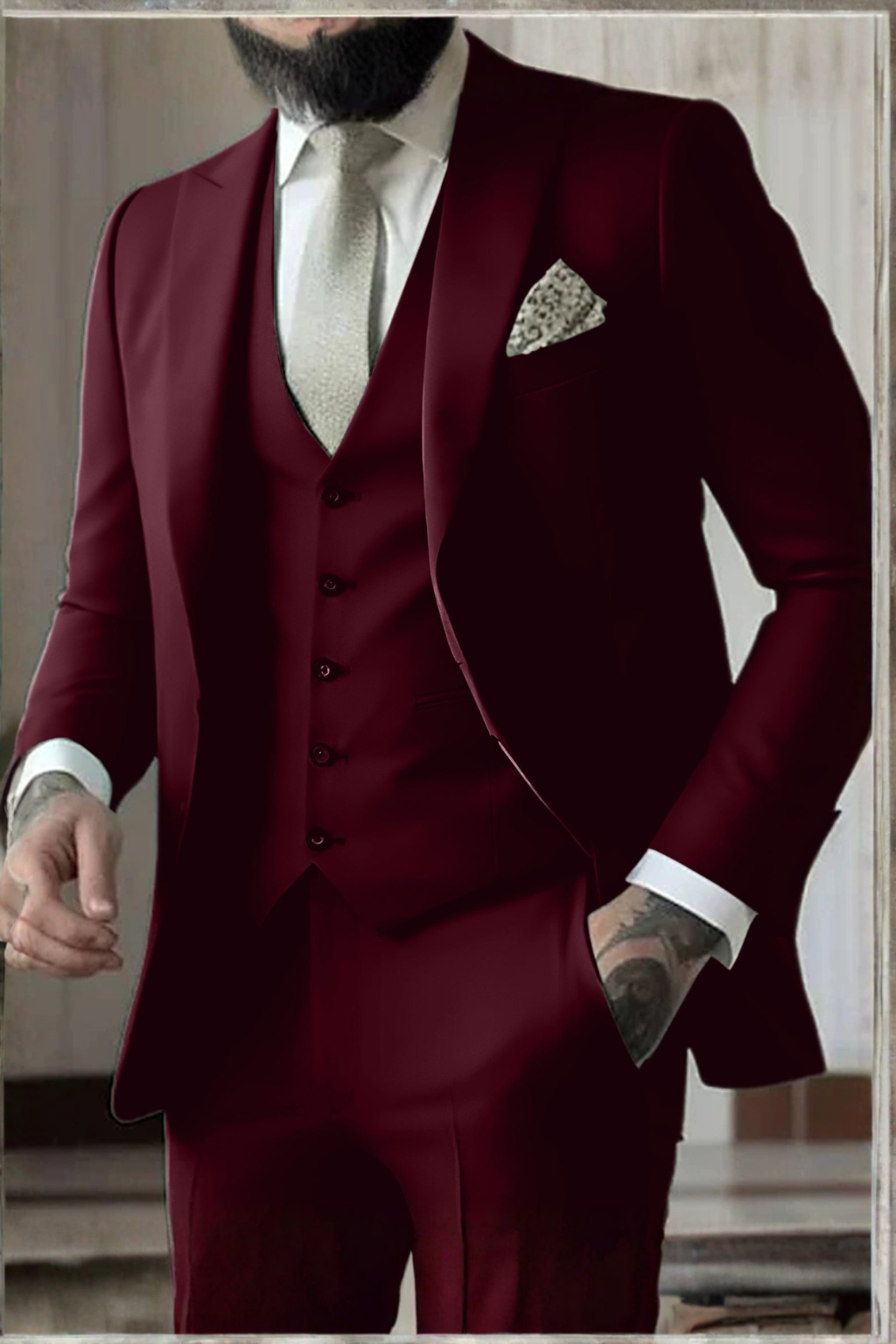 Slim Fit Peak Lapel Three Piece Suit for Men