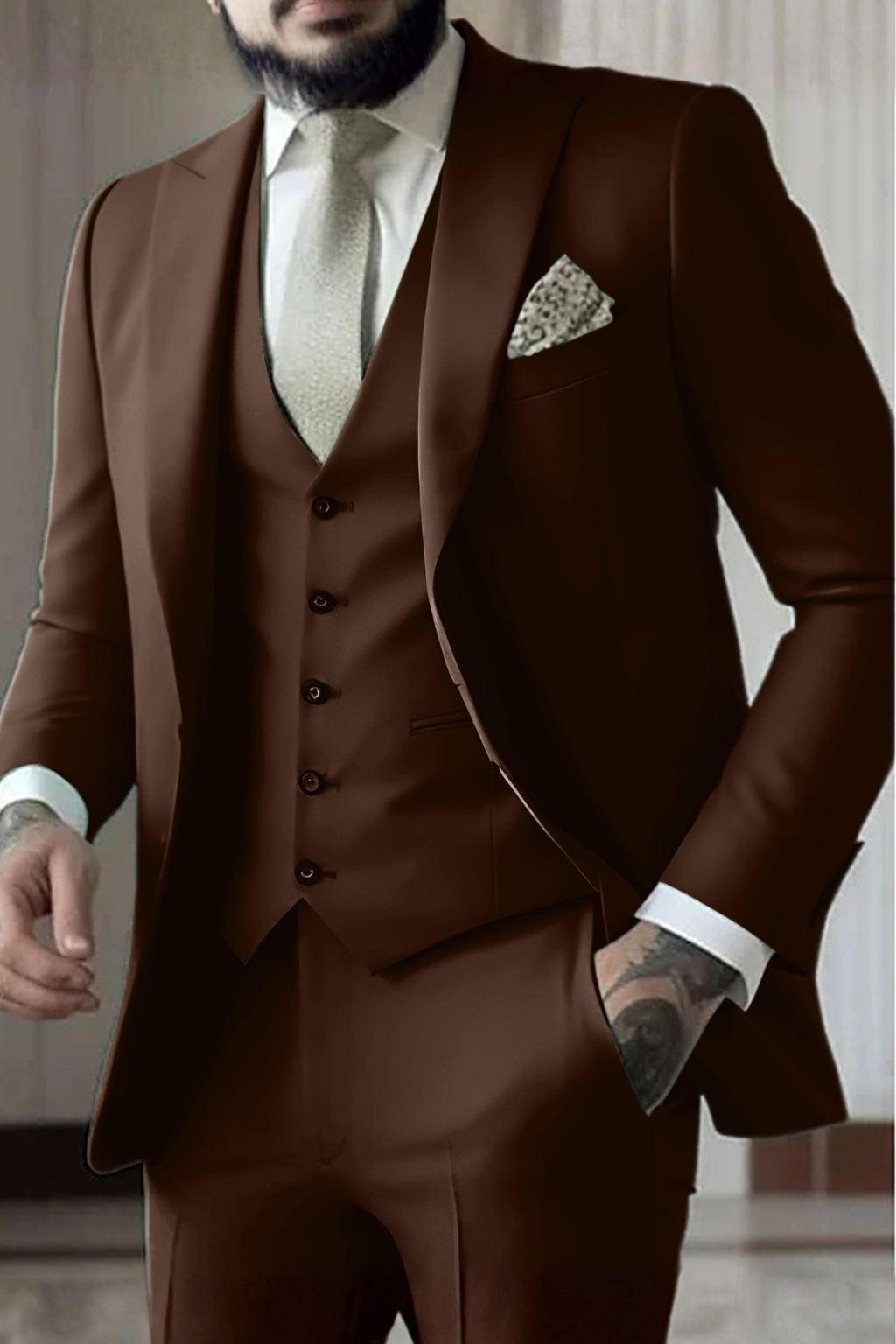 Slim Fit Peak Lapel Three Piece Suit for Men