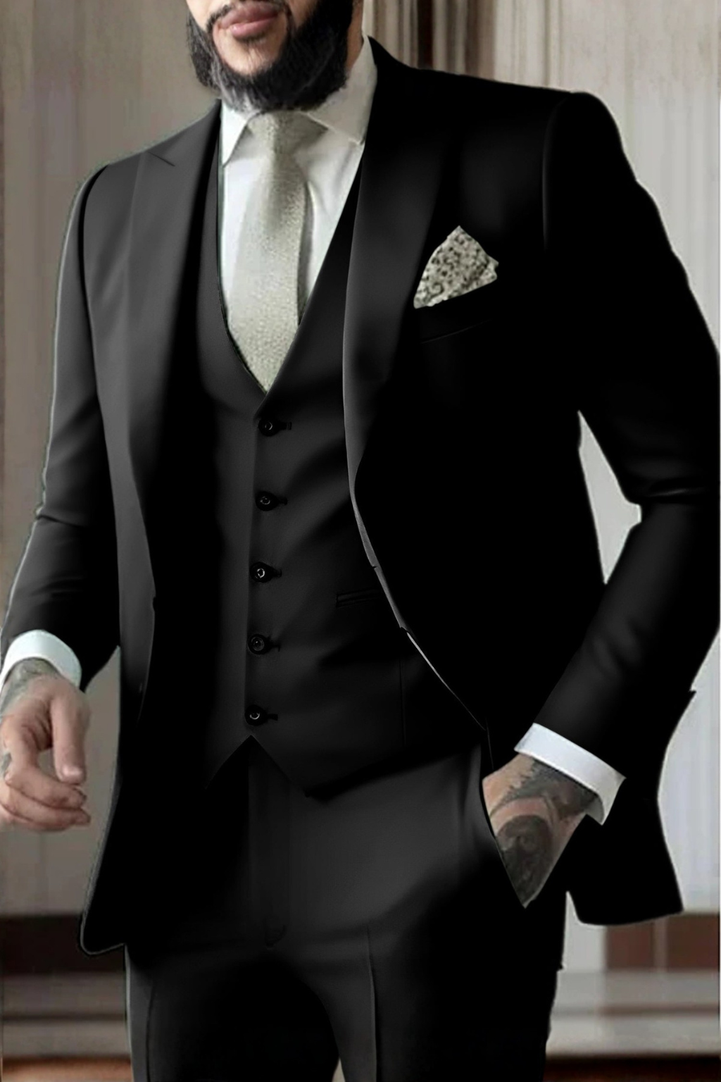 Slim Fit Peak Lapel Three Piece Suit for Men