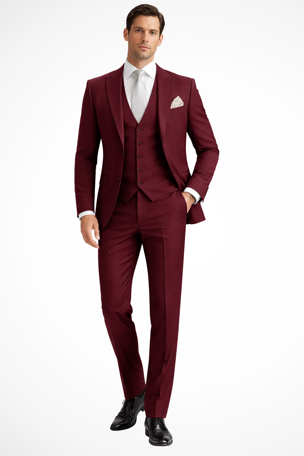 Slim Fit Peak Lapel Three Piece Suit for Men