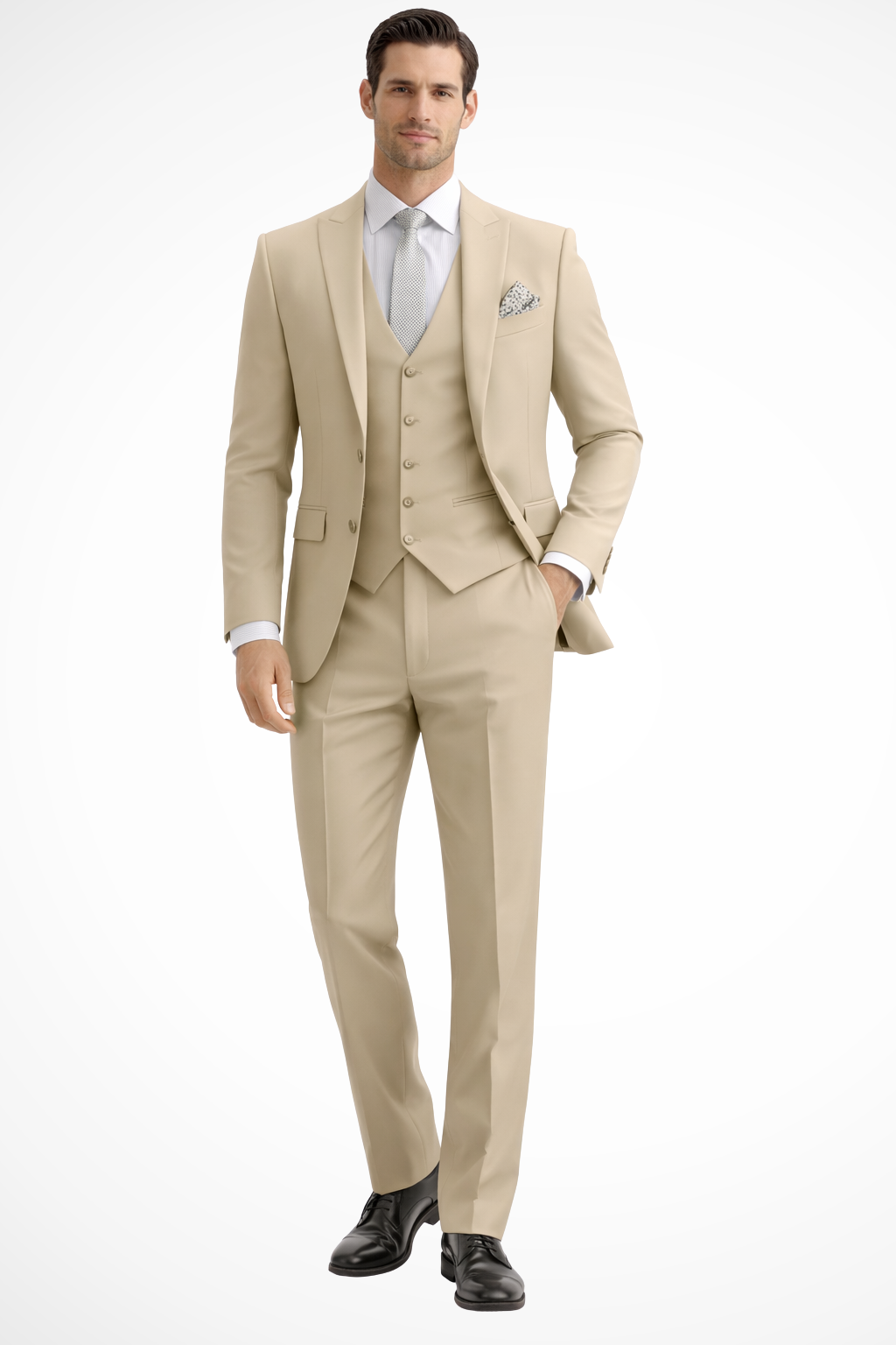 Slim Fit Peak Lapel Three Piece Suit for Men
