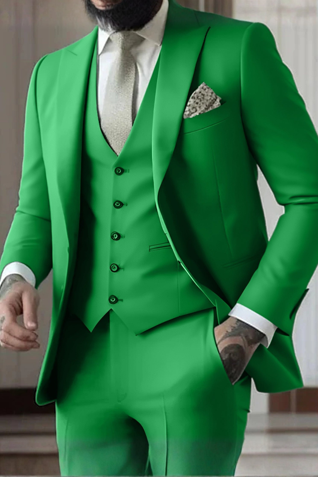 Slim Fit Peak Lapel Three Piece Suit for Men