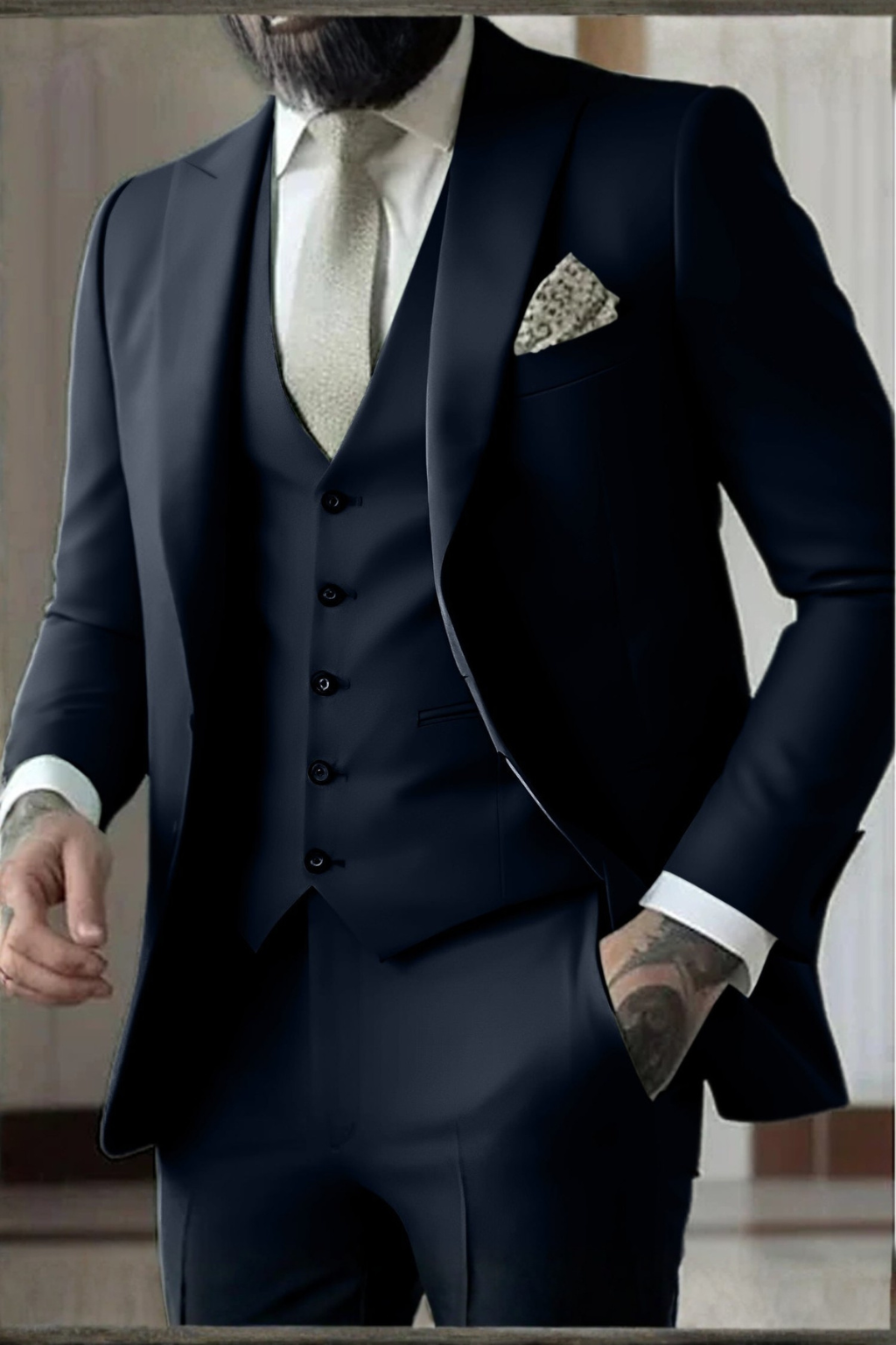Slim Fit Peak Lapel Three Piece Suit for Men