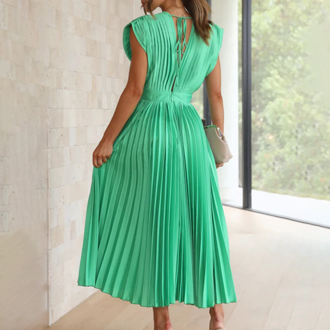 Pleated V-Neck Maxi Dress Wedding Guest for Women