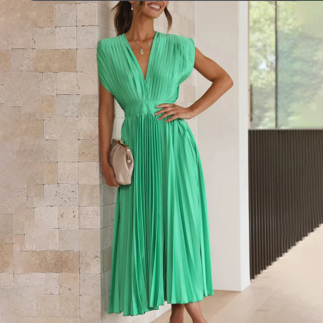 Pleated V-Neck Maxi Dress Wedding Guest for Women
