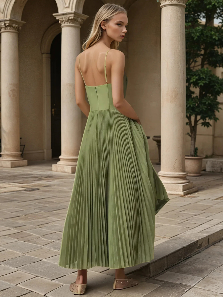 Pleated Maxi Dress Wedding Guest for Women