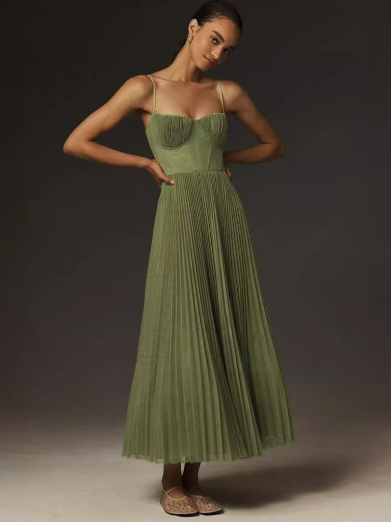 Pleated Maxi Dress Wedding Guest for Women