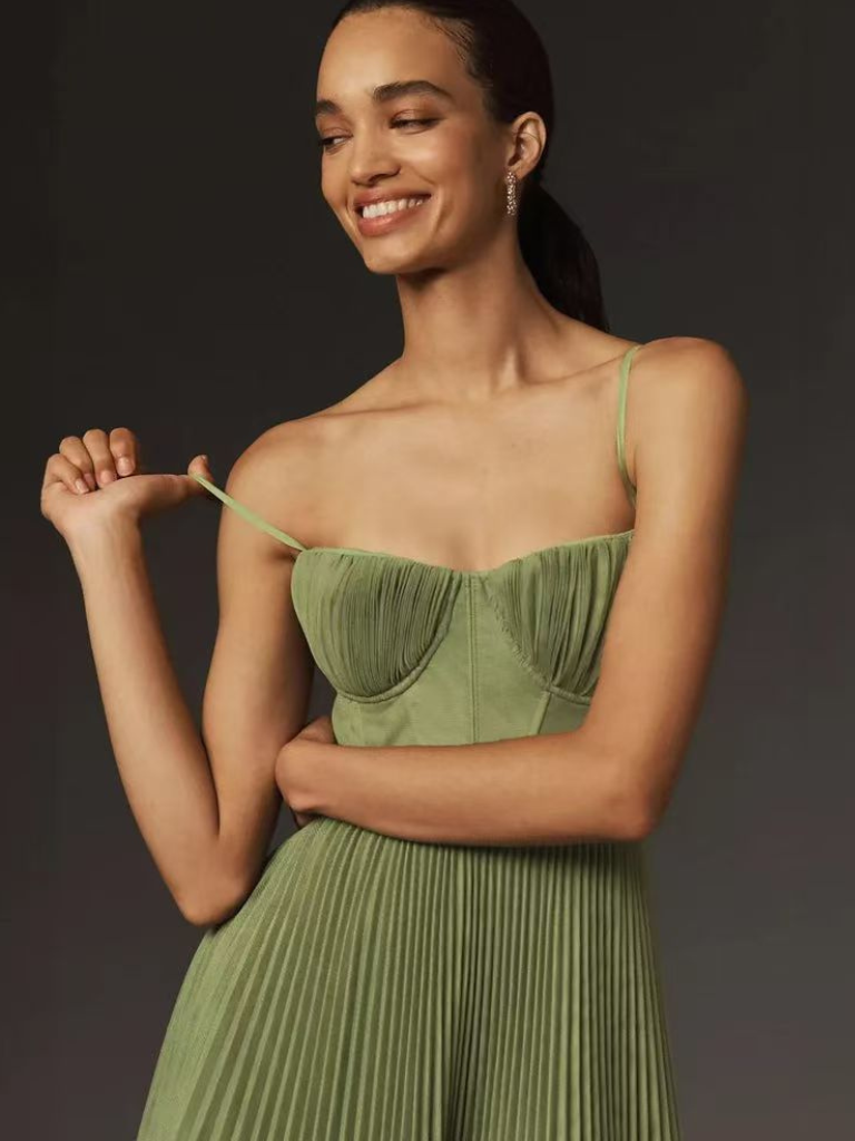 Pleated Maxi Dress Wedding Guest for Women