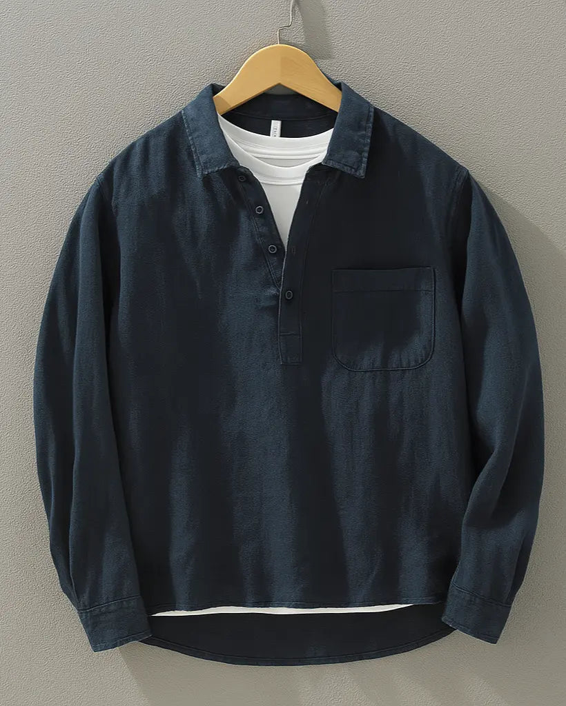 Cotton-Linen Popover Shirt for Men